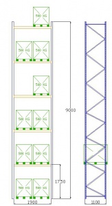 Pal-Rack 9000 pole 1900 / 500 kg / základní pole