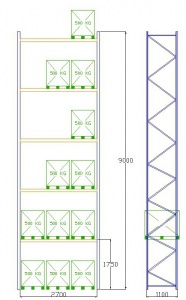 Pal-Rack 9000 pole 2700 / 500 kg / základní pole