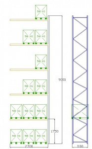 Pal-Rack 9000 pole 2700 / 500 kg / přídavné pole