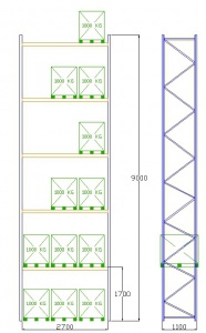 Pal-Rack 9000 pole 2700 / 1000 kg / základní pole