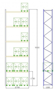 Pal-Rack 9000 pole 2700 / 1000 kg / základní pole